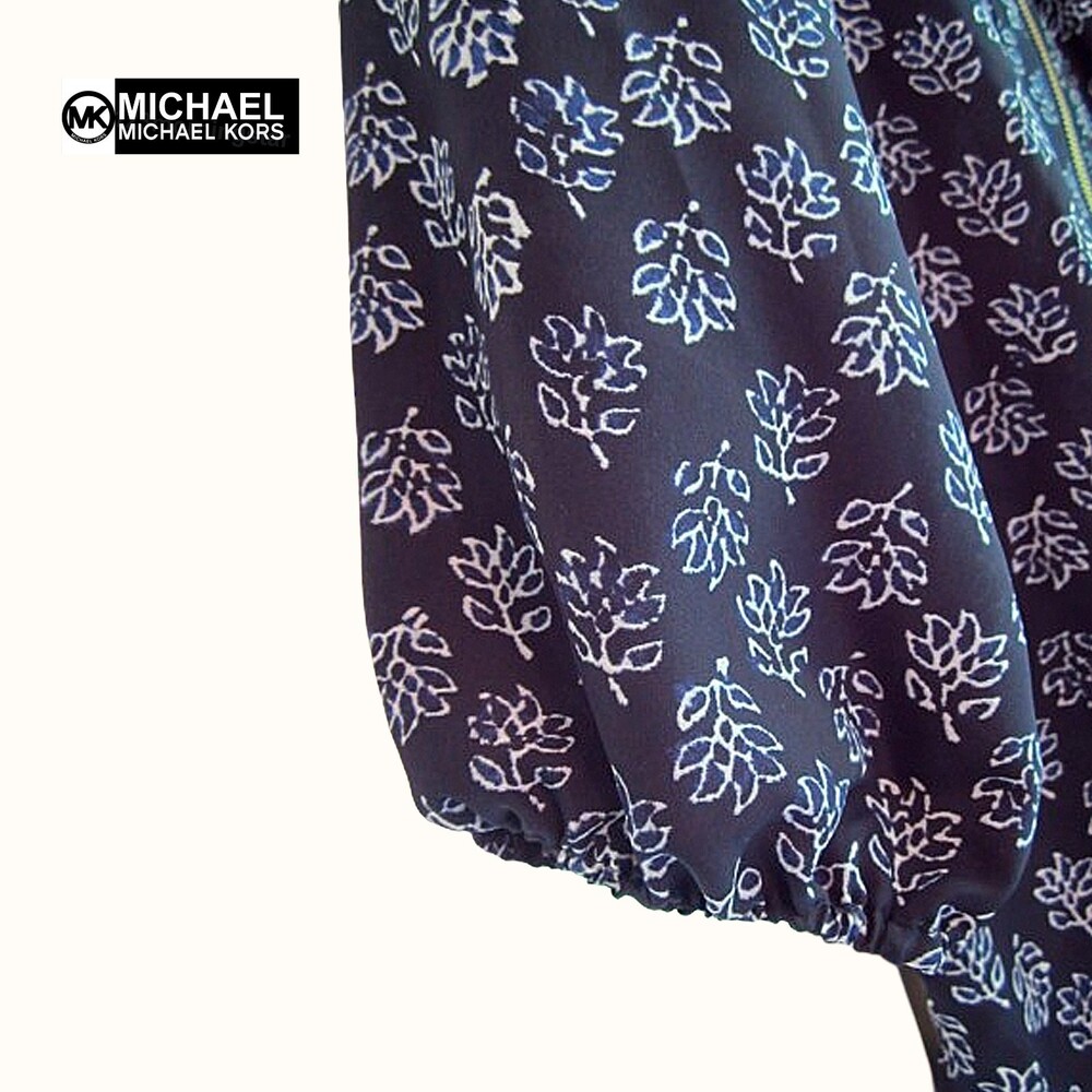 MICHAEL Michael Kors NEW Real Navy Vine-Leaf Zip 3/4 Sleeve Top - Picture 4 of 12